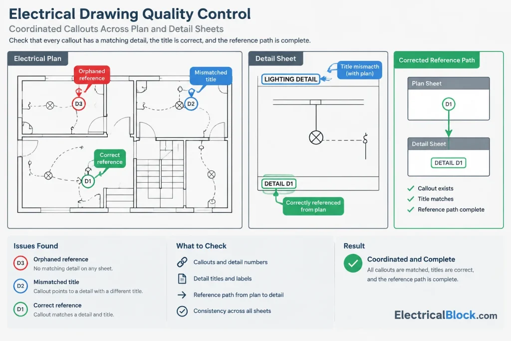 Electrical Detail Callouts in CAD: Coordinating Plans, Details, and Sheet References electrical CAD illustration