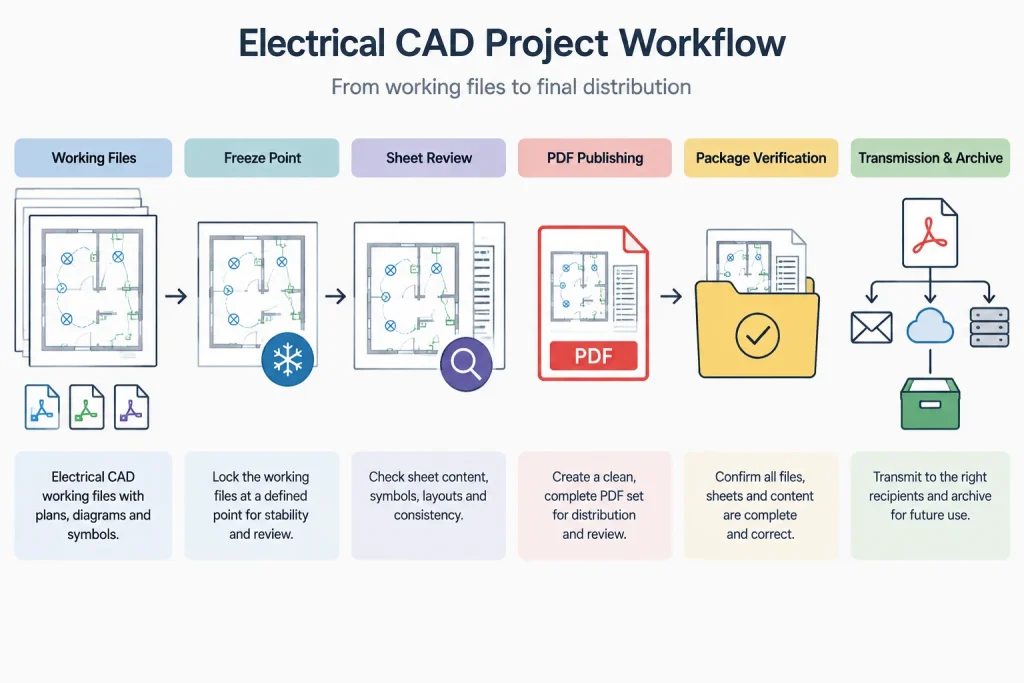 Electrical Drawing Issue Packages in CAD: A Pre-Publish Quality-Control Workflow electrical CAD illustration