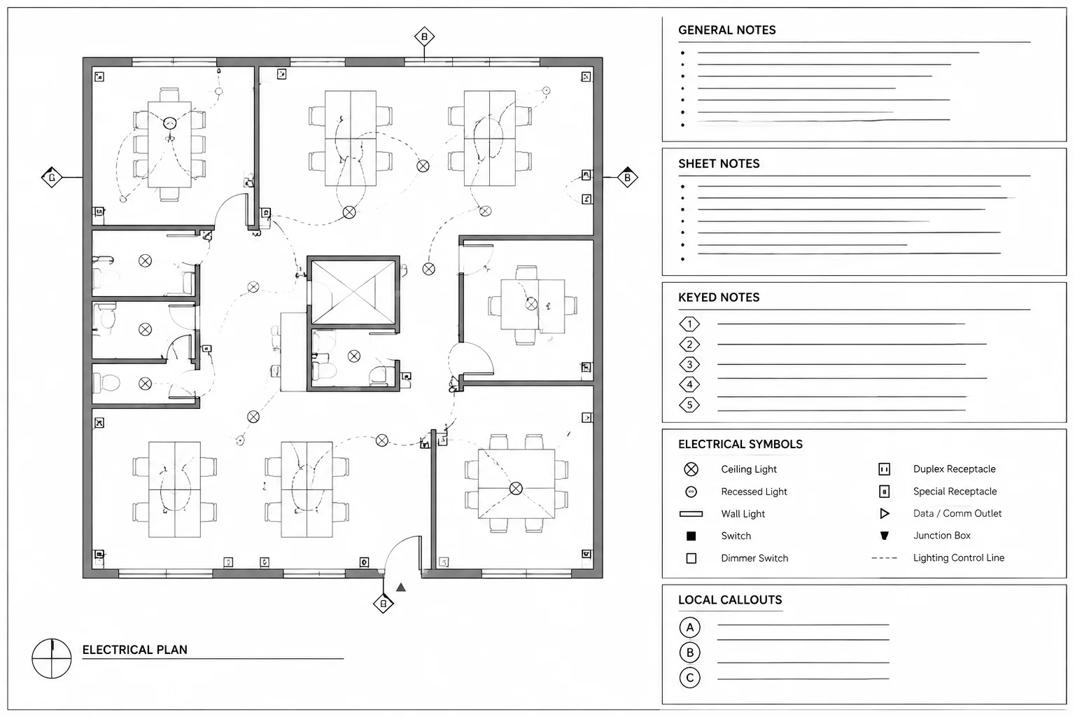 Electrical Drawing Note Hierarchy in CAD: General, Sheet, and Local Notes