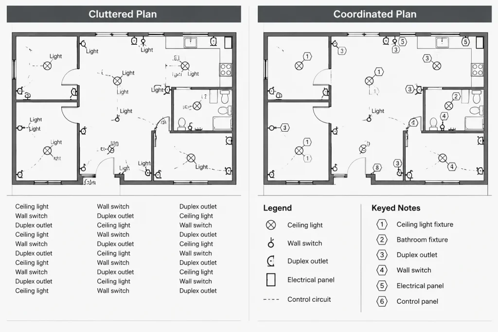 Electrical Drawing Note Hierarchy in CAD: General, Sheet, and Local Notes electrical CAD illustration