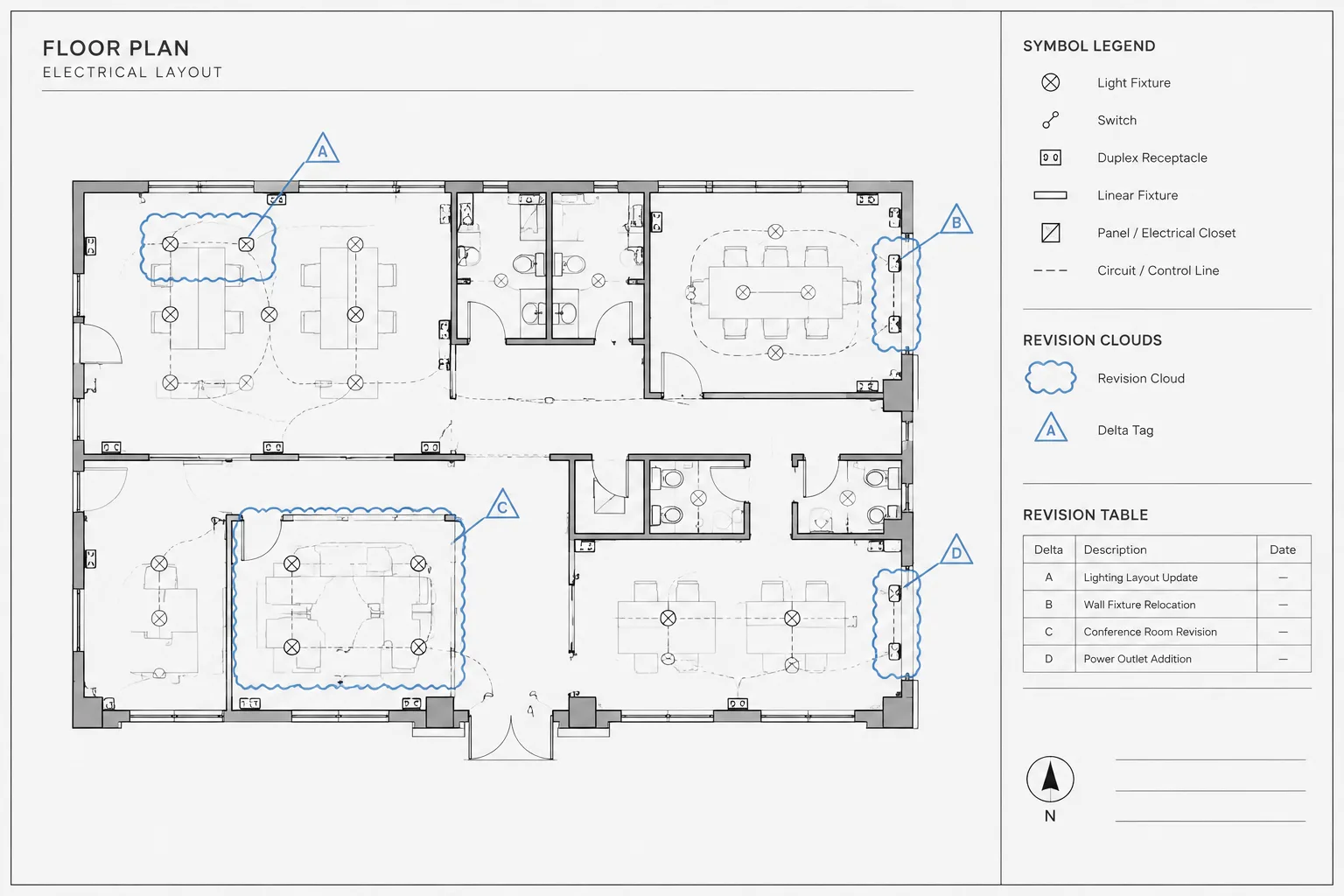 Electrical Drawing Revision Clouds in CAD: Change Marking, Delta Tags, and Issue Control