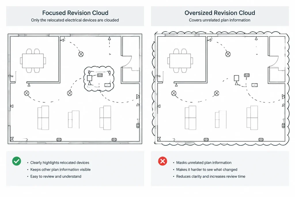 Electrical Drawing Revision Clouds in CAD: Change Marking, Delta Tags, and Issue Control electrical CAD illustration