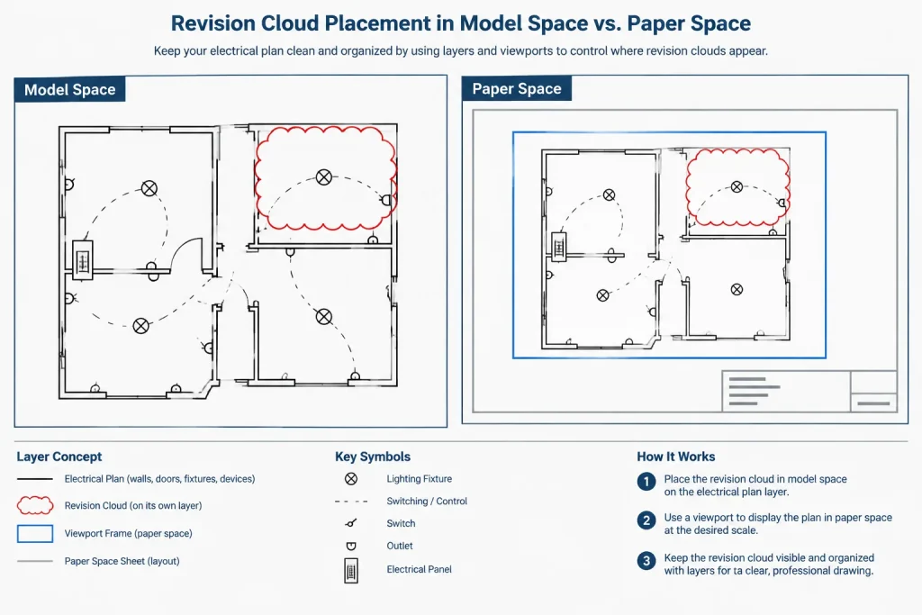 Electrical Drawing Revision Clouds in CAD: Change Marking, Delta Tags, and Issue Control electrical CAD illustration