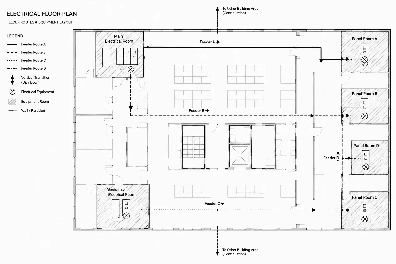 Electrical Feeder Routing Plans in CAD: Paths, Tags, and Drawing Coordination