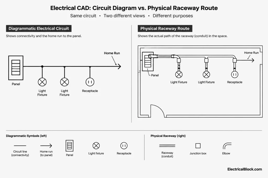 Electrical Home Run Symbols in CAD: Arrows, Circuit Data, and Drawing Clarity electrical CAD illustration