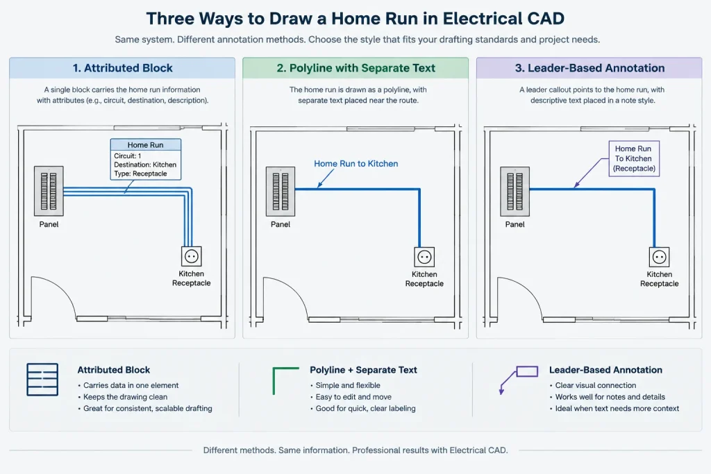 Electrical Home Run Symbols in CAD: Arrows, Circuit Data, and Drawing Clarity electrical CAD illustration