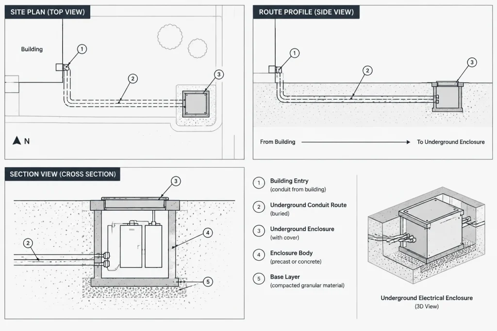 Electrical Manhole and Handhole Drawings in CAD: Plans, Sections, and Cable Routing electrical CAD illustration