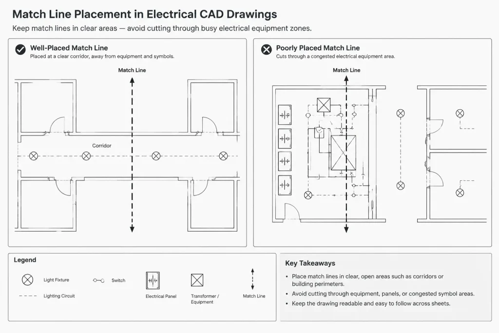 Electrical Match Lines in CAD: Splitting Large Plans Across Multiple Sheets electrical CAD illustration