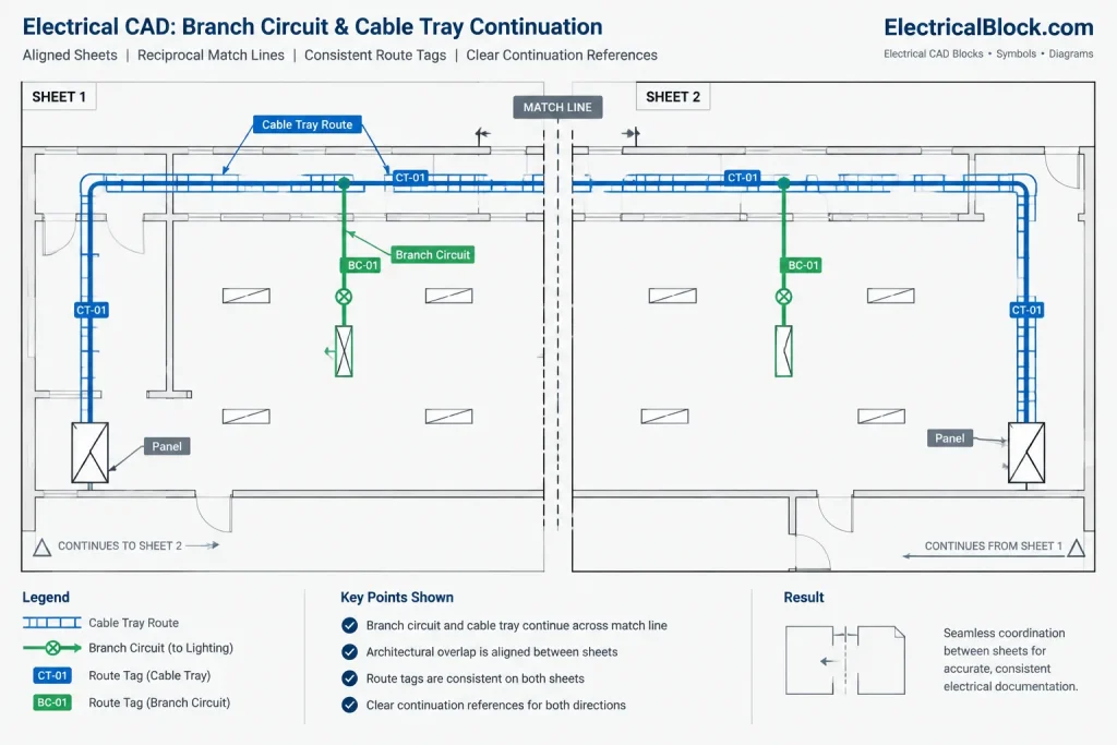 Electrical Match Lines in CAD: Splitting Large Plans Across Multiple Sheets electrical CAD illustration