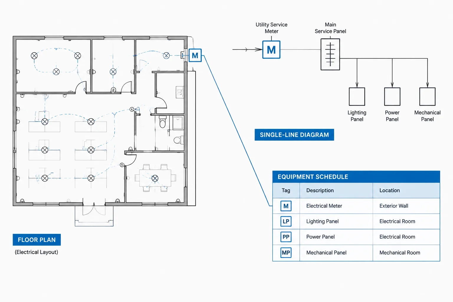 Electrical Metering Drawings in CAD: Coordinating Plans, One-Lines, and Schedules