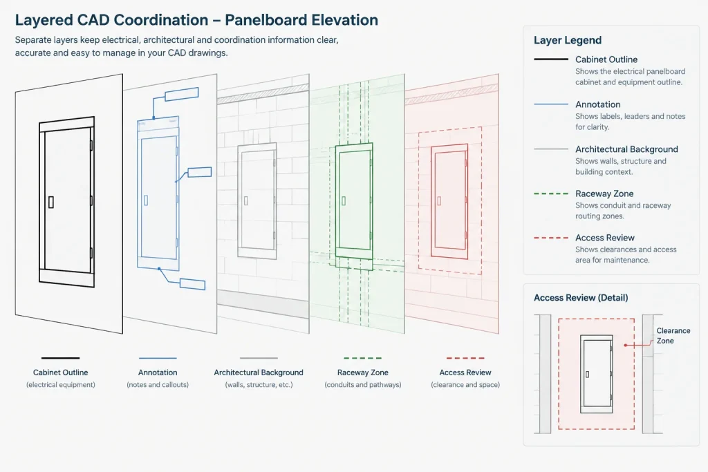 Electrical Panelboard Elevations in CAD: Coordinating Cabinets, Circuits, and Wall Conditions electrical CAD illustration