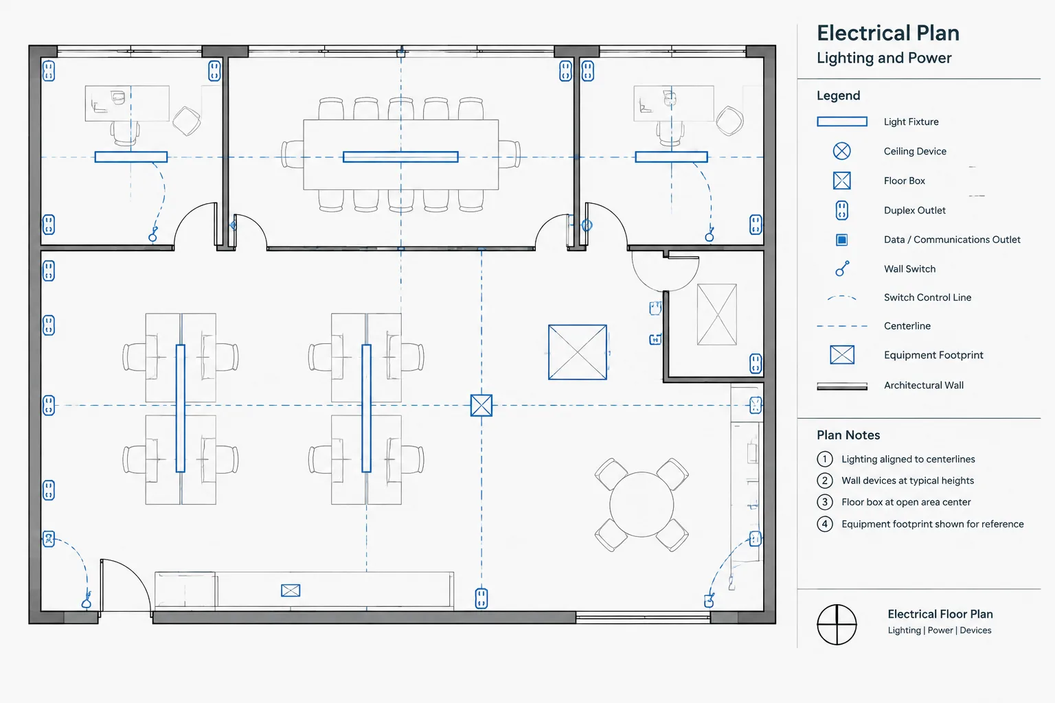 Electrical Plan Dimensioning in CAD: Locating Devices and Equipment Clearly