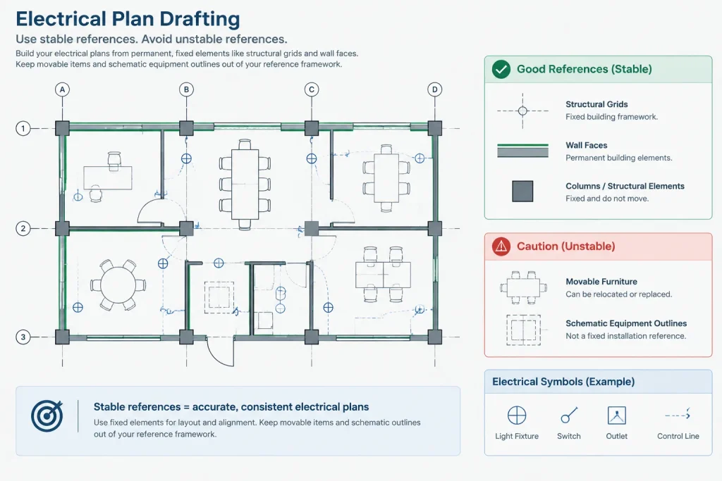 Electrical Plan Dimensioning in CAD: Locating Devices and Equipment Clearly electrical CAD illustration