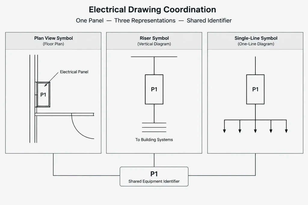 Electrical Riser Diagrams vs. Single-Line Diagrams: What Each Drawing Should Show electrical CAD illustration