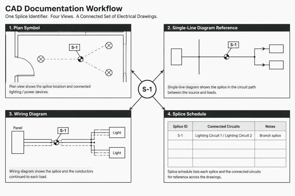 Electrical Splice Documentation in CAD: Plans, Diagrams, and Splice Schedules electrical CAD illustration
