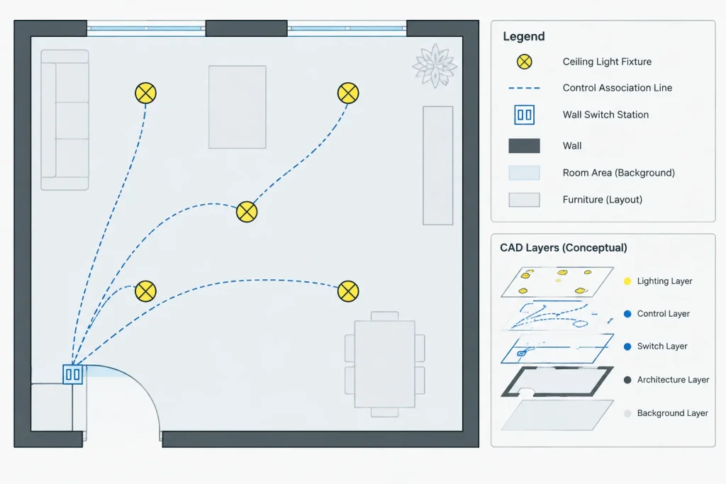 Electrical Switch Symbols in CAD: Plan, Schematic, and Control Drawing Differences electrical CAD illustration