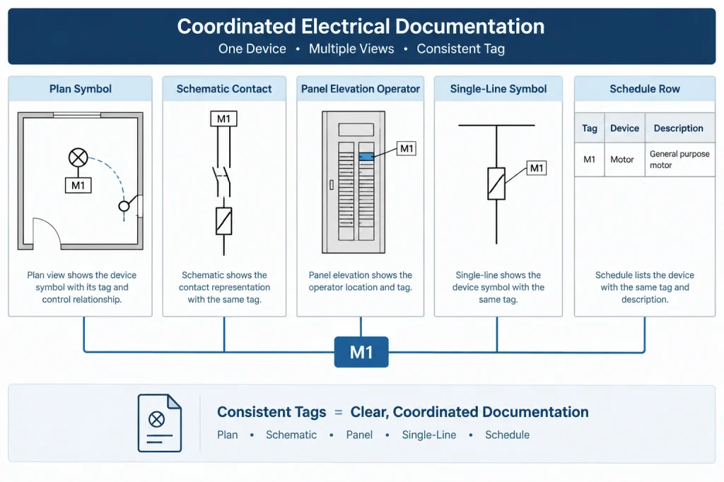 Electrical Switch Symbols in CAD: Plan, Schematic, and Control Drawing Differences electrical CAD illustration