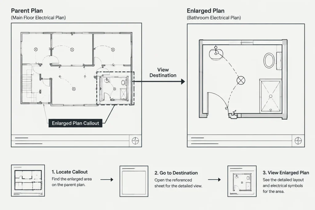 Enlarged Electrical Plans in CAD: View Boundaries, Callouts, and Detail Coordination electrical CAD illustration