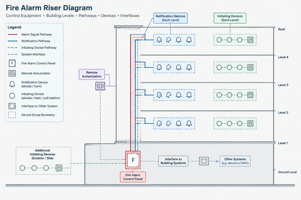 Fire Alarm Plans in CAD: Coordinating Devices, Pathways, Zones, and System Interfaces electrical CAD illustration
