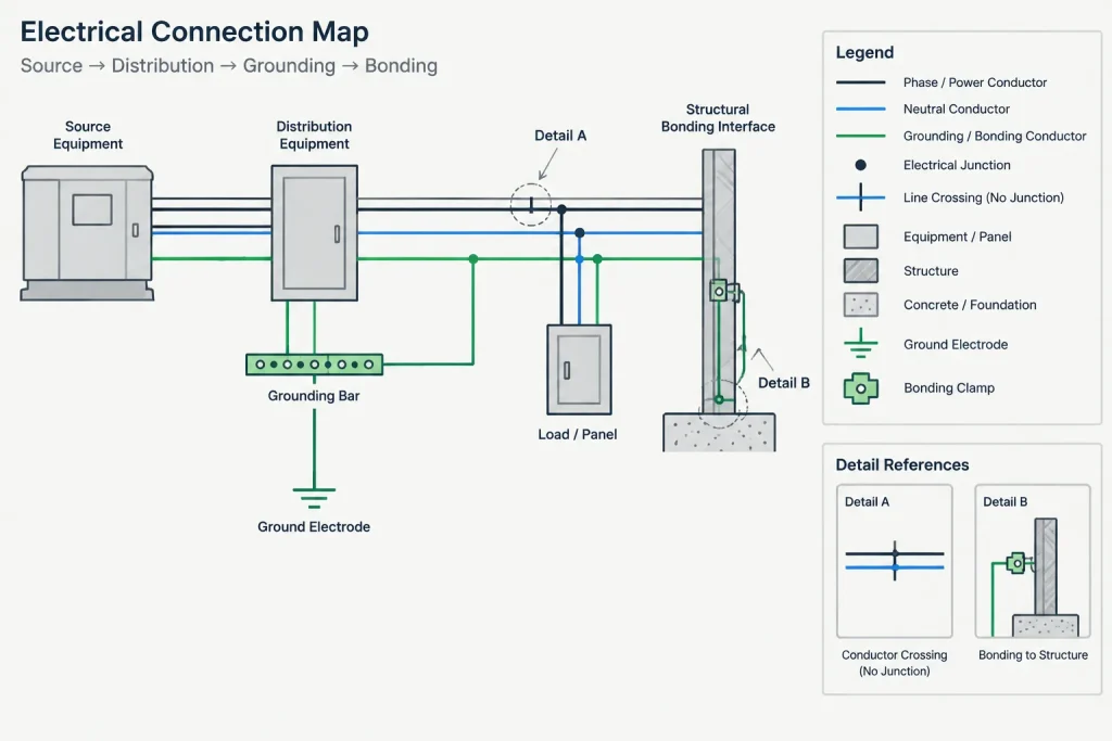 Grounding and Bonding Drawings in CAD: Coordinating Plans, One-Lines, and Details electrical CAD illustration
