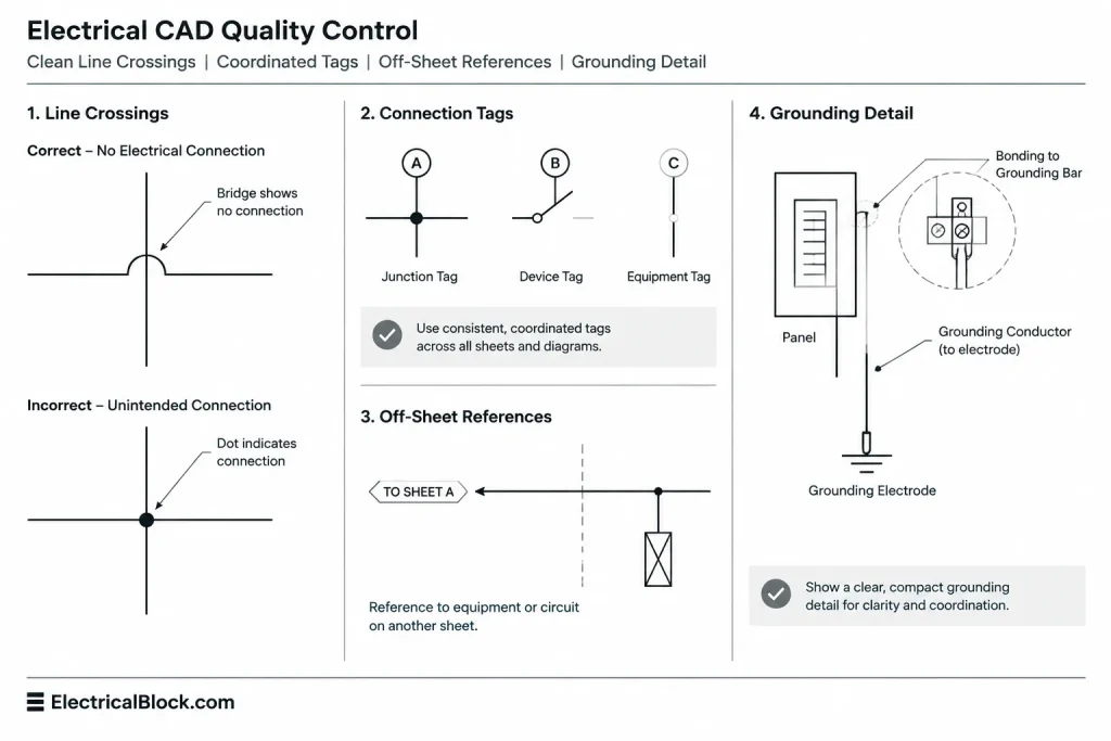 Grounding and Bonding Drawings in CAD: Coordinating Plans, One-Lines, and Details electrical CAD illustration