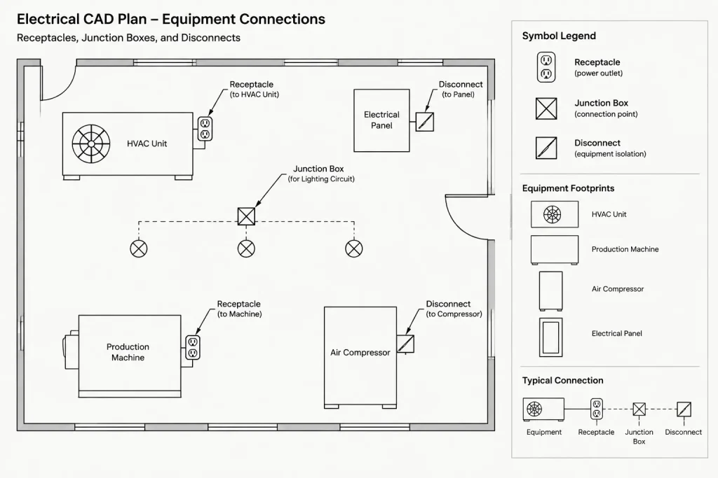 Hardwired vs. Cord-and-Plug Connections in Electrical CAD Drawings electrical CAD illustration