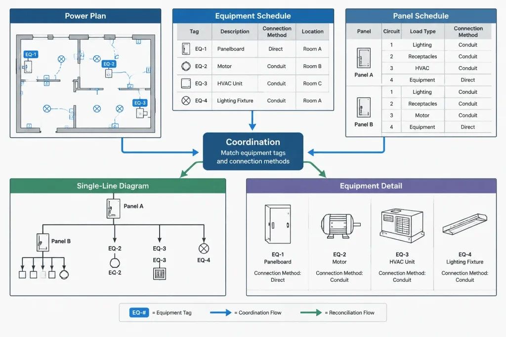Hardwired vs. Cord-and-Plug Connections in Electrical CAD Drawings electrical CAD illustration
