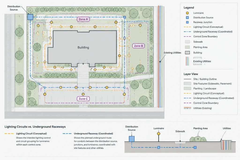 How to Draft Site Lighting Plans in CAD: Poles, Circuits, Controls, and Coordination electrical CAD illustration
