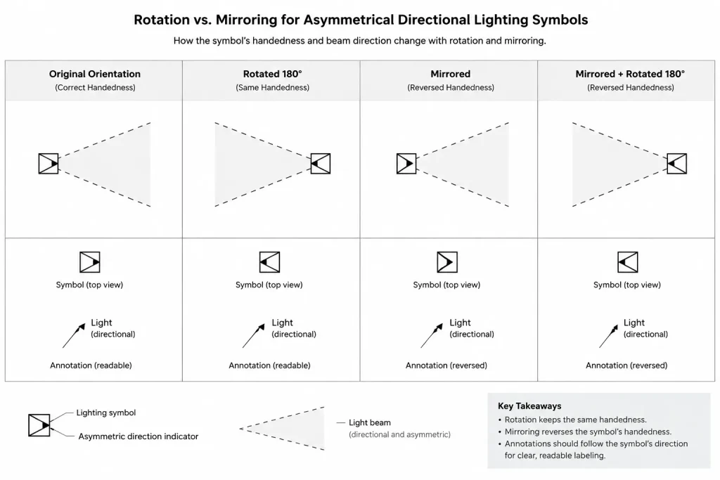 Lighting Fixture Orientation in CAD: Rotation, Alignment, and Schedule Coordination electrical CAD illustration