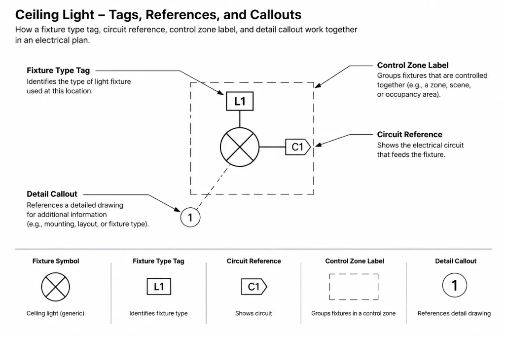 Lighting Fixture Tags in CAD: Coordinating Plans, Schedules, and Controls electrical CAD illustration