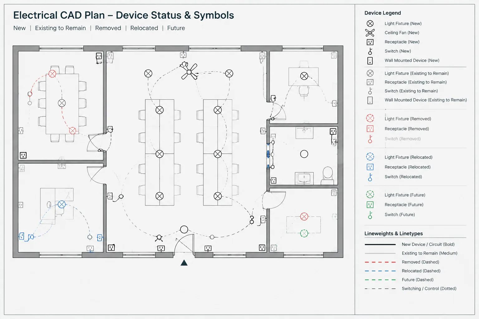 New, Existing, Relocated, and Future Electrical Work in CAD