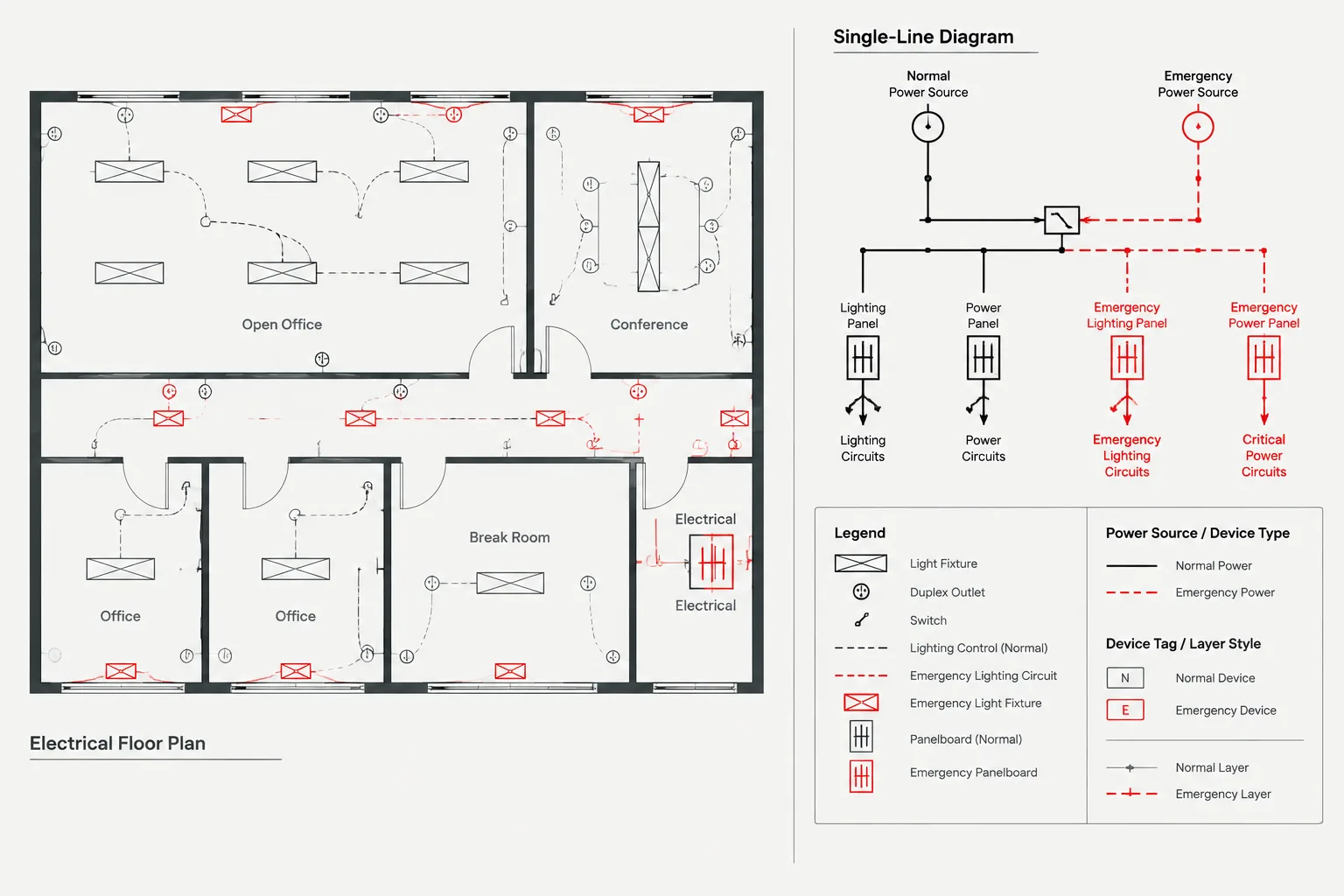 Normal and Emergency Power Plans in CAD: Separating Sources, Circuits, and Transfer Paths