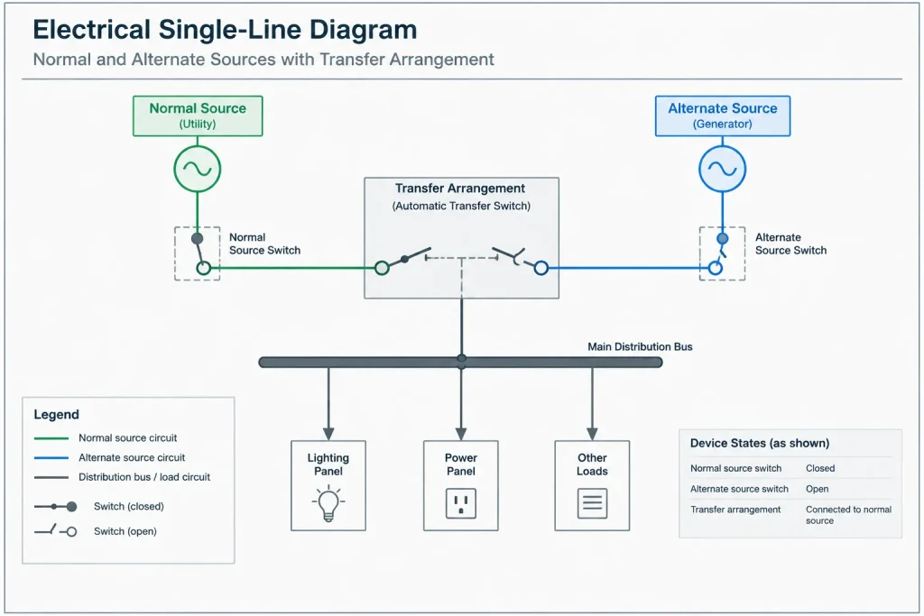 Open and Closed Device Status on Electrical Single-Line Diagrams electrical CAD illustration