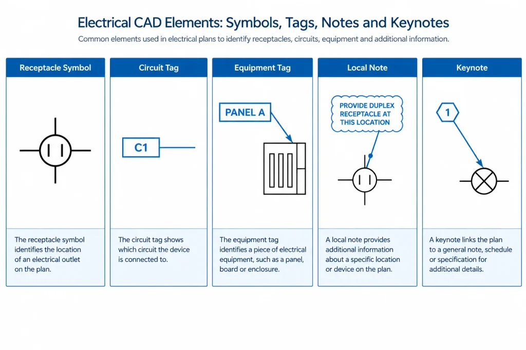 Receptacle Plans in CAD: Symbols, Circuiting, and Equipment Coordination electrical CAD illustration