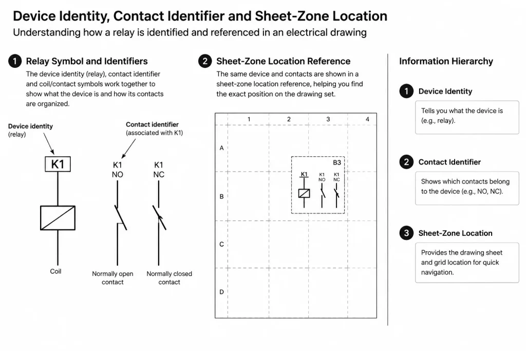 Relay and Contactor Cross-References in CAD: Coordinating Coils, Contacts, and Device Tags electrical CAD illustration