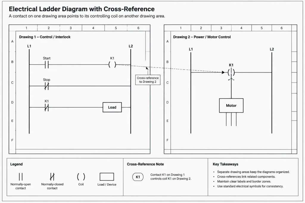 Relay and Contactor Cross-References in CAD: Coordinating Coils, Contacts, and Device Tags electrical CAD illustration