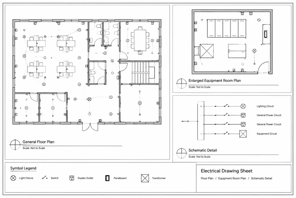 Scale Indicators in Electrical CAD: Coordinating Viewports, Graphic Scales, and NTS Details electrical CAD illustration