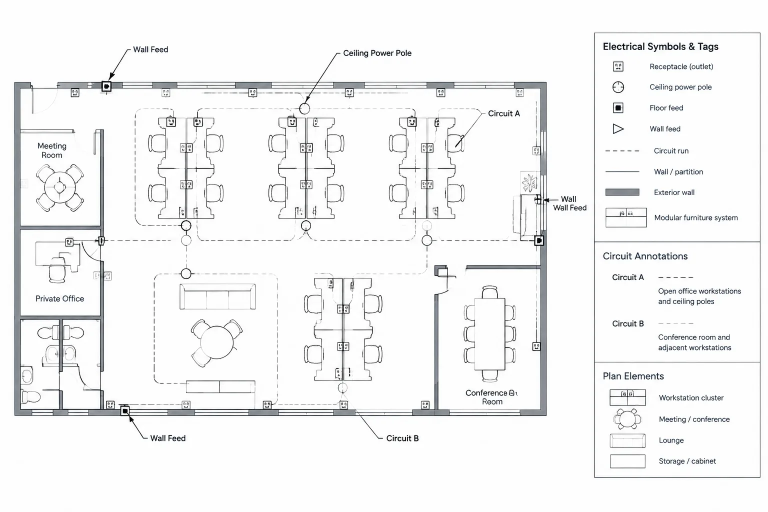 Systems Furniture Power Plans in CAD: Coordinating Feeds, Circuits, and Furniture Layouts