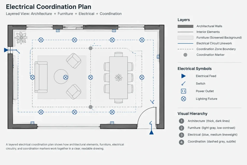 Systems Furniture Power Plans in CAD: Coordinating Feeds, Circuits, and Furniture Layouts electrical CAD illustration