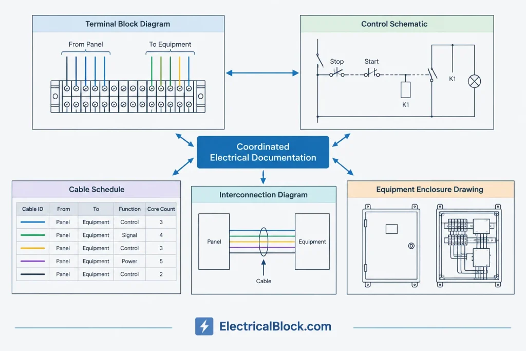 Terminal Block Diagrams in CAD: Strips, Jumpers, and Connection References electrical CAD illustration