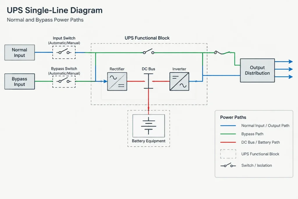 UPS System Drawings in CAD: Coordinating One-Lines, Plans, Bypass Paths, and Equipment Data electrical CAD illustration