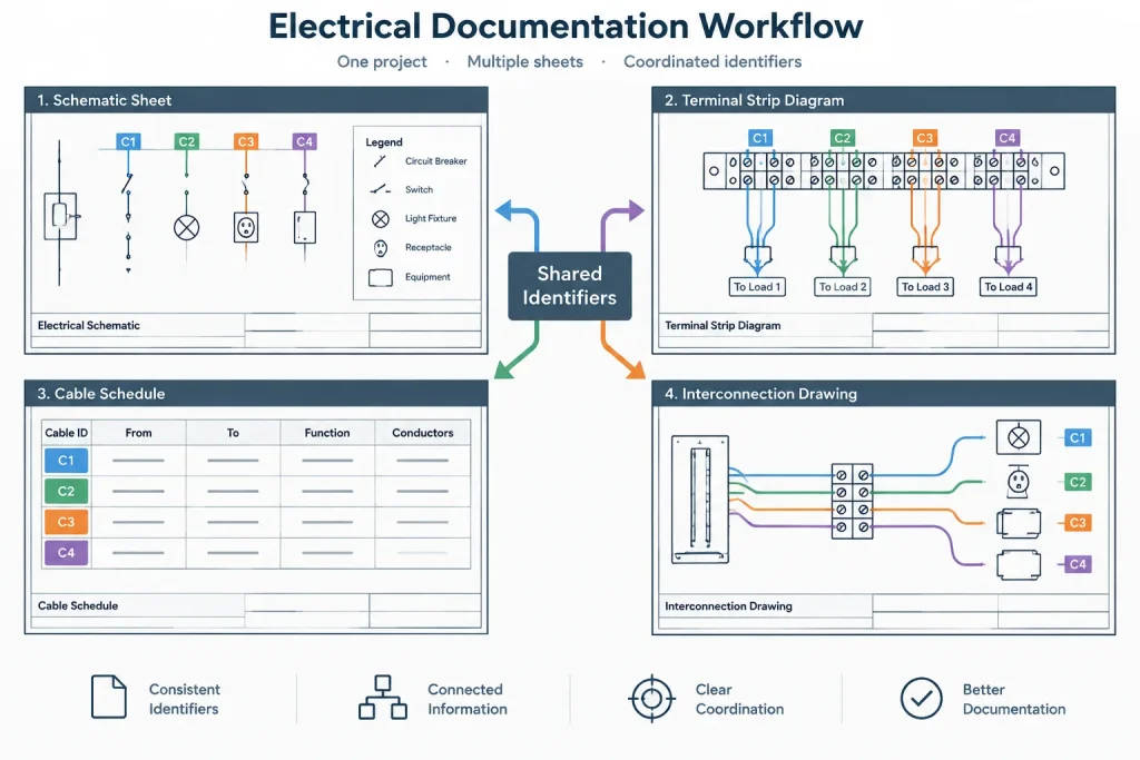 Wire Numbering in Electrical Schematics: A CAD Documentation Workflow electrical CAD illustration